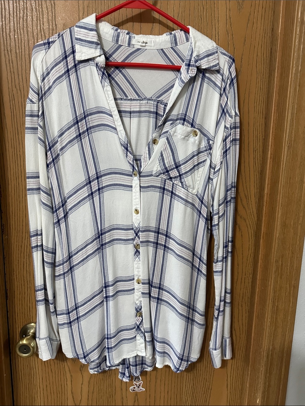 Maurices White and Blue Plaid Button-Down Shirt